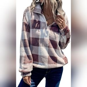 Plaid Quarter Zipper Pullover with Collar